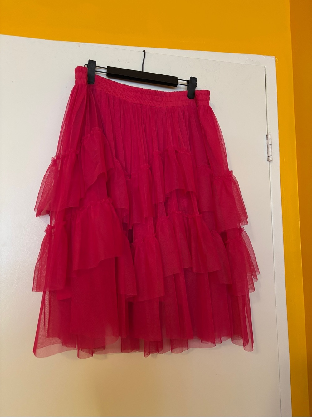Fuchsia Tiered Tulle Midi Skirt
